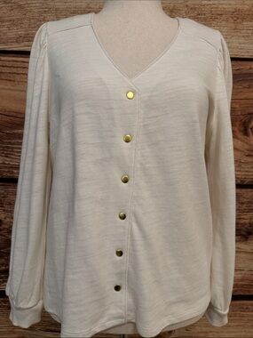 Sonoma Cream V-Neck Button Front Top with Gold Buttons